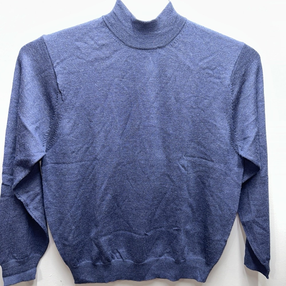 Jos A Bank Signature Collection Mens Large Navy Blue 100% Merino Wool Mock Neck - Picture 5 of 5